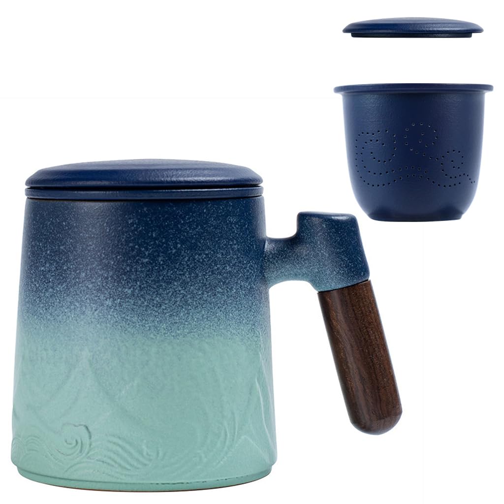 Supvox Tea Cup Ceramics Tea Cup with Separate Ceramics Tea Infuser Ceramics Gradient Blue Tea Mug Carving Mug Wall Design with Wooden Handle Ceramics Tea Mug with Gift Packing Ideal Gift Supvox Tea Cup Ceramics Tea Cup with Separate Ceramics Tea Infuser Ceramics Gradient Blue Tea Mug Carving Mug Wall Design with Wooden Handle Ceramics Tea Mug with Gift Packing Ideal Gift